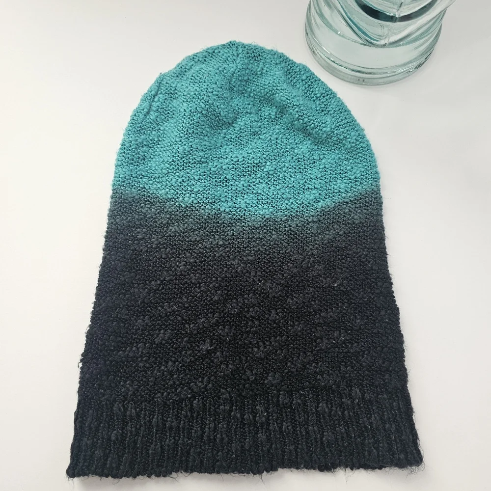 Mix No. 6 Teal Ombre Popcorn Knit Slouchy Beanie | Blue Black Textured Hat